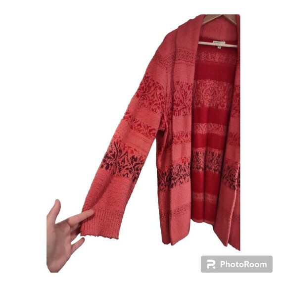 Women's Red/Orange Fuzzy Soft Cardigan - Picture 3 of 6